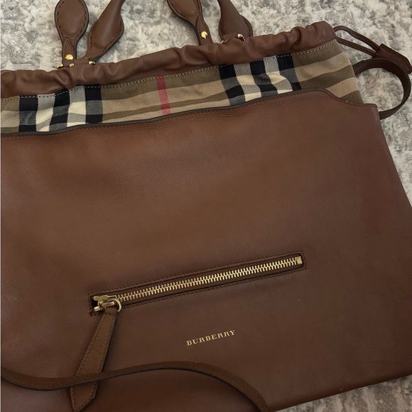 Burberry Brown Leather Tote with Nova Check Trim - Picture 2 of 2